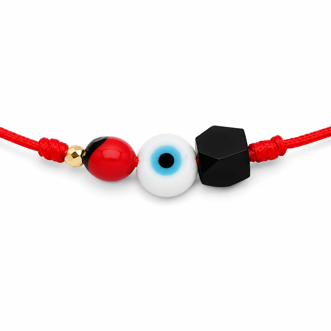 ALMAMIA Brand Adjustable Red Macrame Bracelet with Evil Eye, Peony Seed, Black Azabache and 18K Gold Bead – Handmade Protection Bracelet for Women