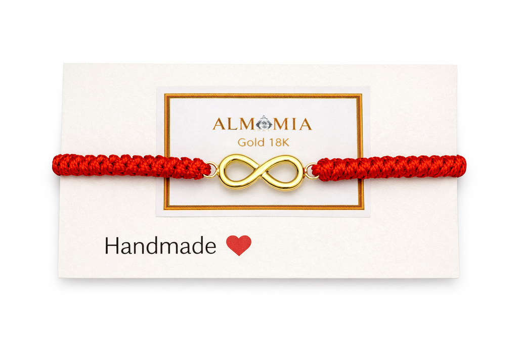 AlmaMia 18K Gold Infinity Bracelet – Red String Protection Bracelet for Good Luck, Handmade Adjustable Lucky Bracelet for Women and Men