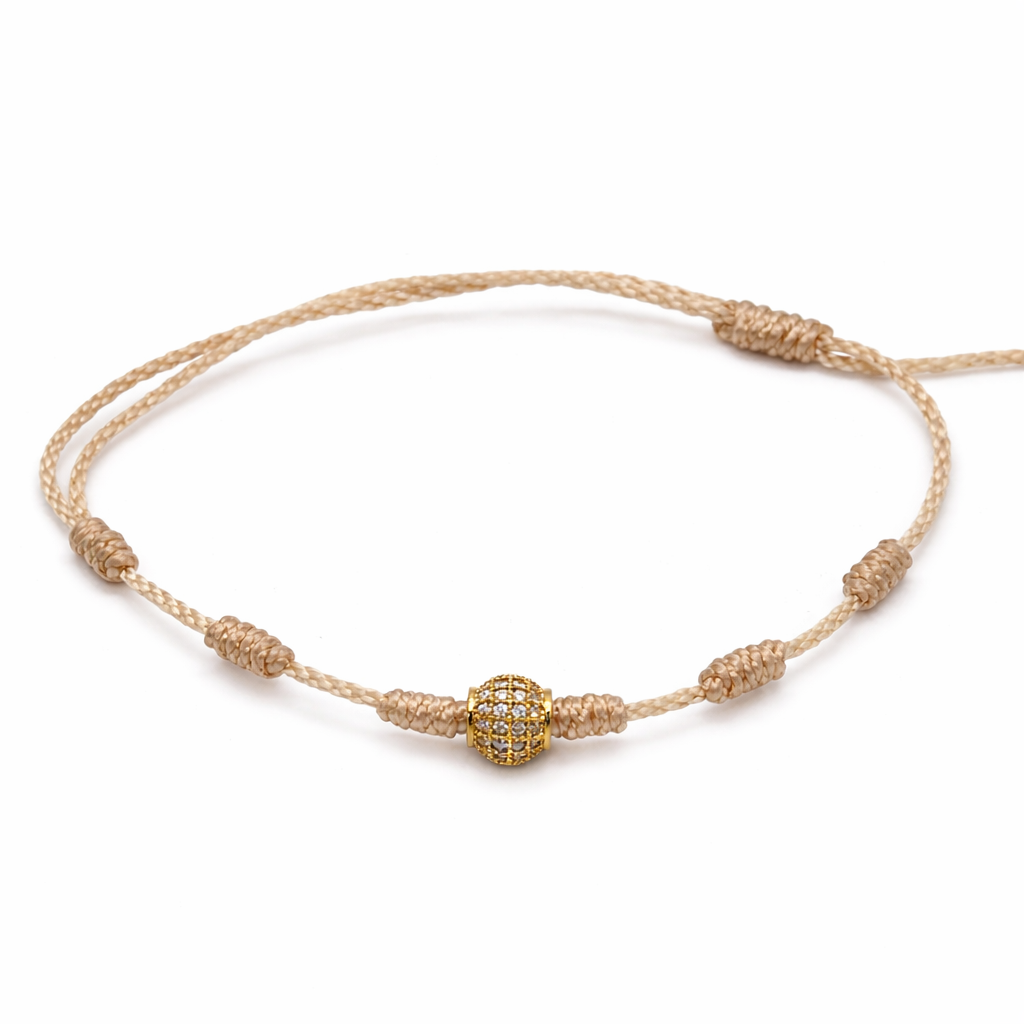 Gold 7 Knots Bracelet with Zircons – Adjustable Protection String Bracelet with Gold Crystal Bead – Spiritual Lucky Jewelry