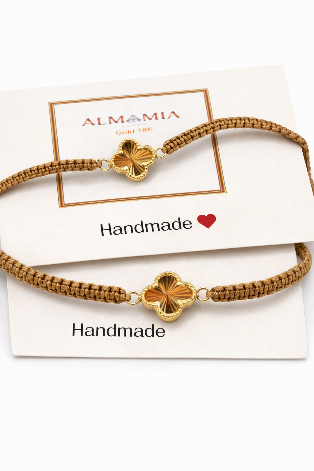 18K Gold Clover Charm Macramé Bracelet – Adjustable, Van Cleef Style Inspire