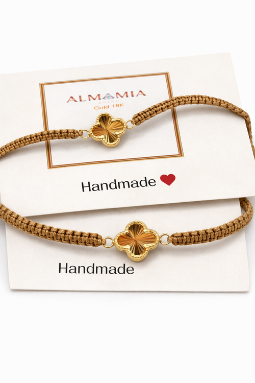 18K Gold Clover Charm Macramé Bracelet – Adjustable, Van Cleef Style Inspire