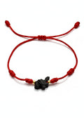 Red String Protection Bracelet with Black Azabache Stone – Handmade Adjustable Good Luck Bracelet with Spiritual Meaning