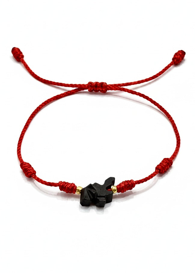 Red String Protection Bracelet with Black Azabache Stone – Handmade Adjustable Good Luck Bracelet with Spiritual Meaning