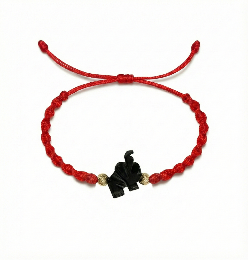 Red String Protection Bracelet with Black Azabache Stone – Handmade Adjustable Good Luck Bracelet with Spiritual Meaning